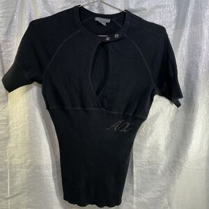Armani Exchange Women's Keyhole Fitted Waist Short Sleeve Sweater Size M
